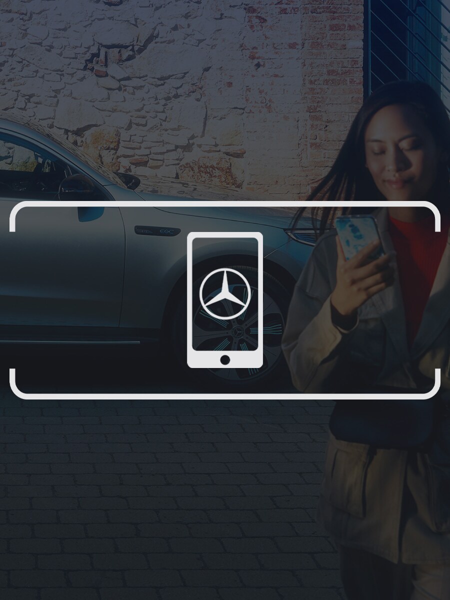 Vitt ikon av smartphone med Mercedes-Benz stjärnlogo