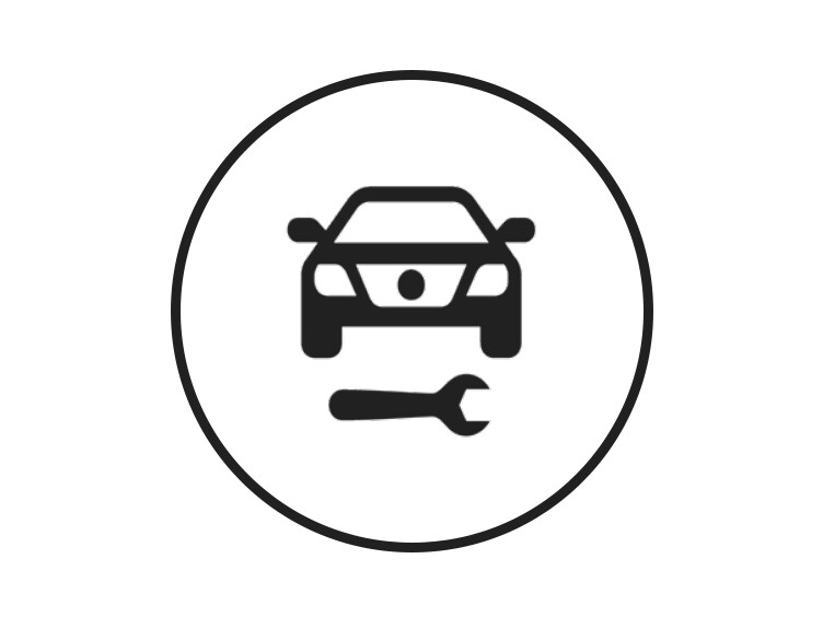 Ikon med bil och verktyg som symbol för bilservice