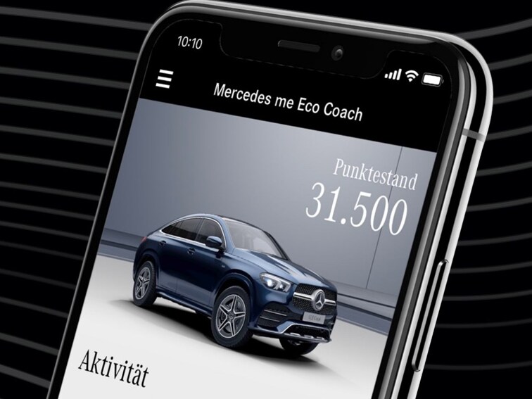 Mercedes-Benz Eco Coach appen visas på en smartphone