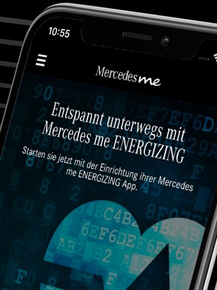 Mercedes-Benz ENERGIZING appen är öppnad på en smartphone