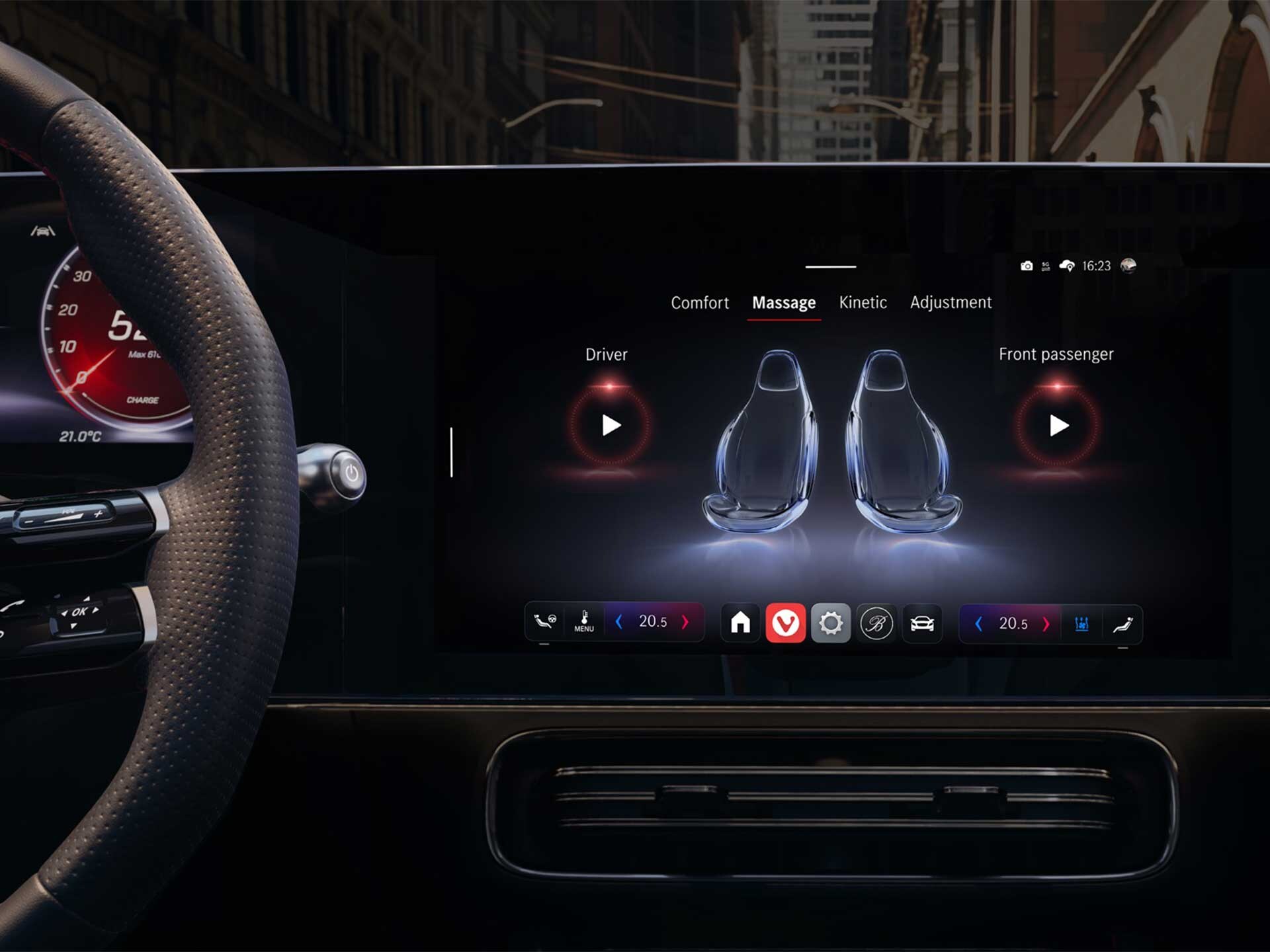 Aktivering av massagefunktion i en Mercedes-Benz.