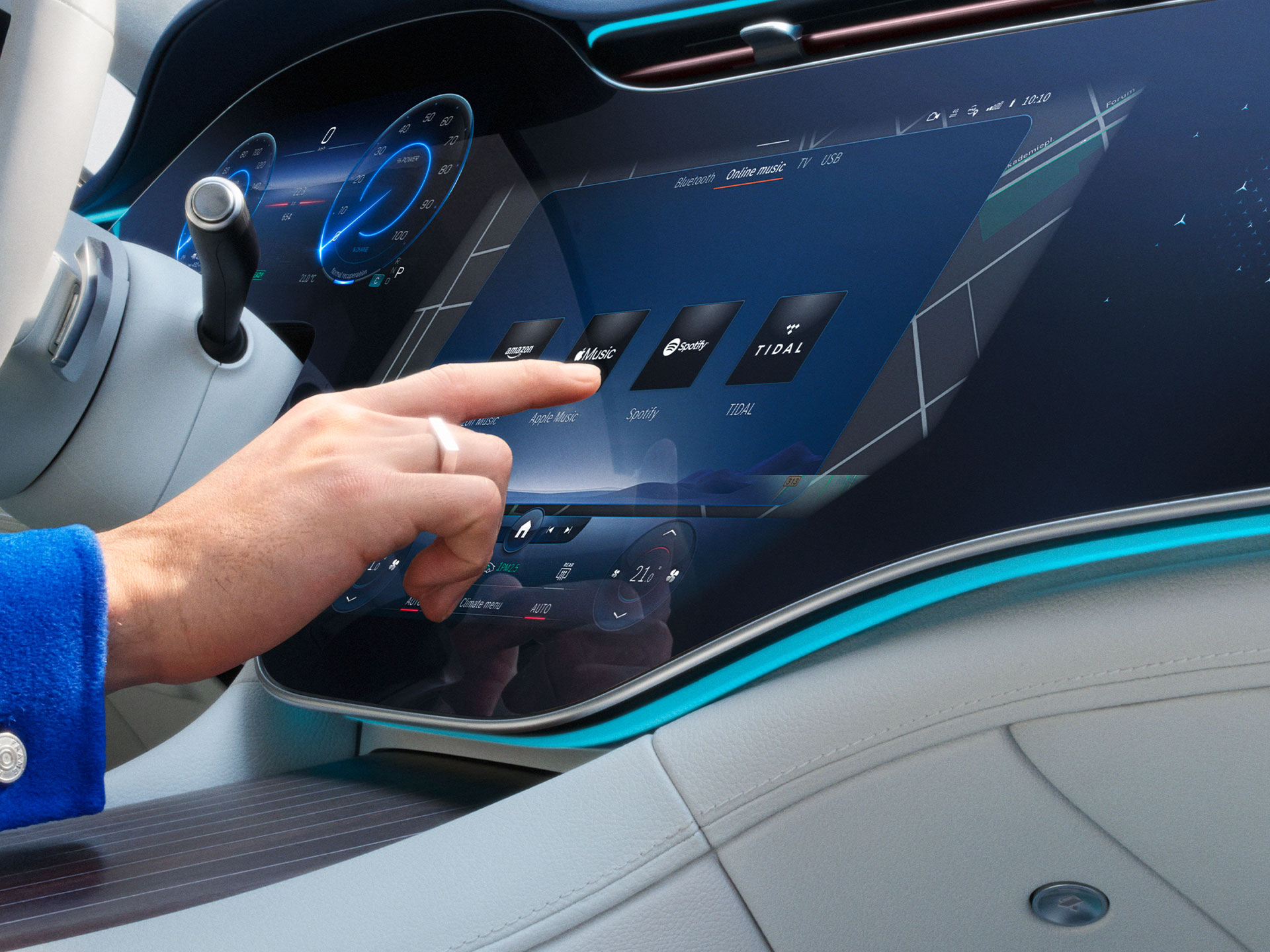 Fler digitala tjänster | Multimedia och underhållning | Mercedes-Benz Digitala tjänster väljs i MBUX multimediesystemet i en Mercedes-Benz.