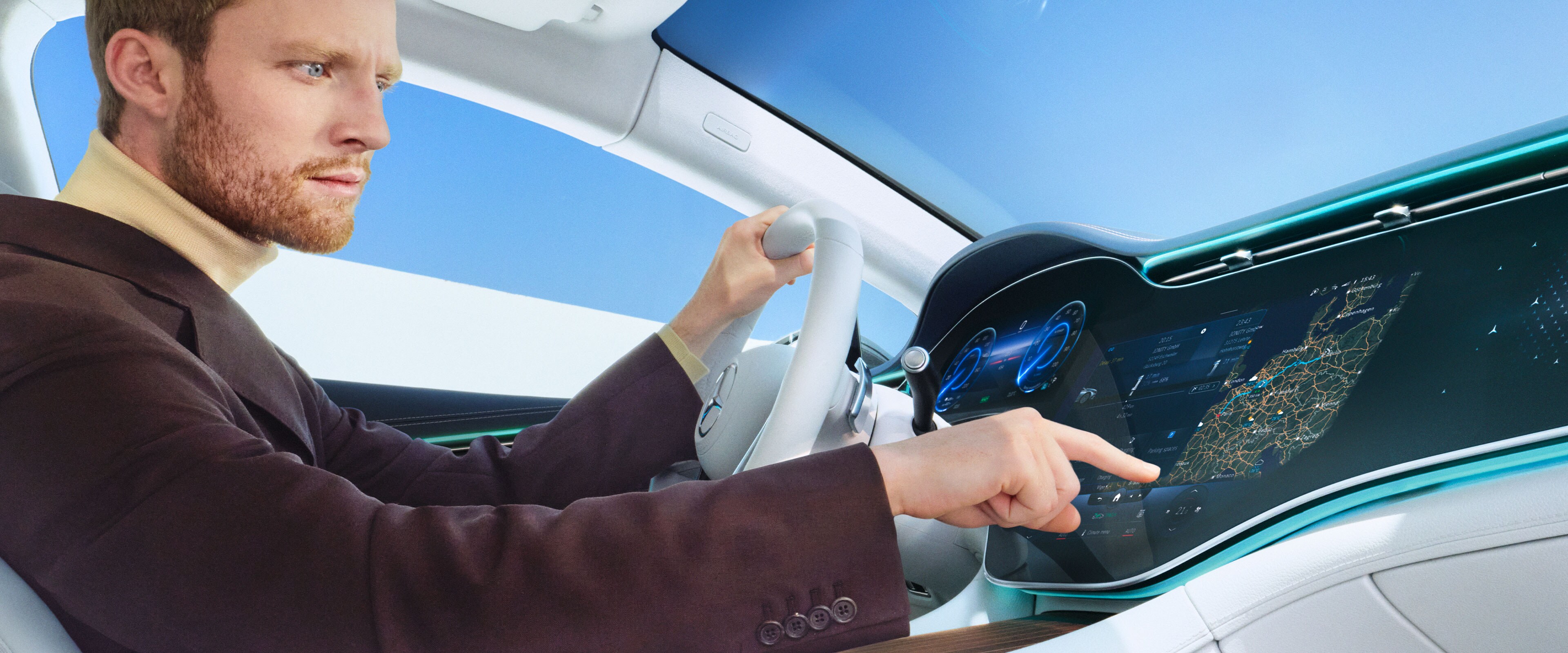 De digitala tjänsterna för navigation i en bil av märket Mercedes-Benz.