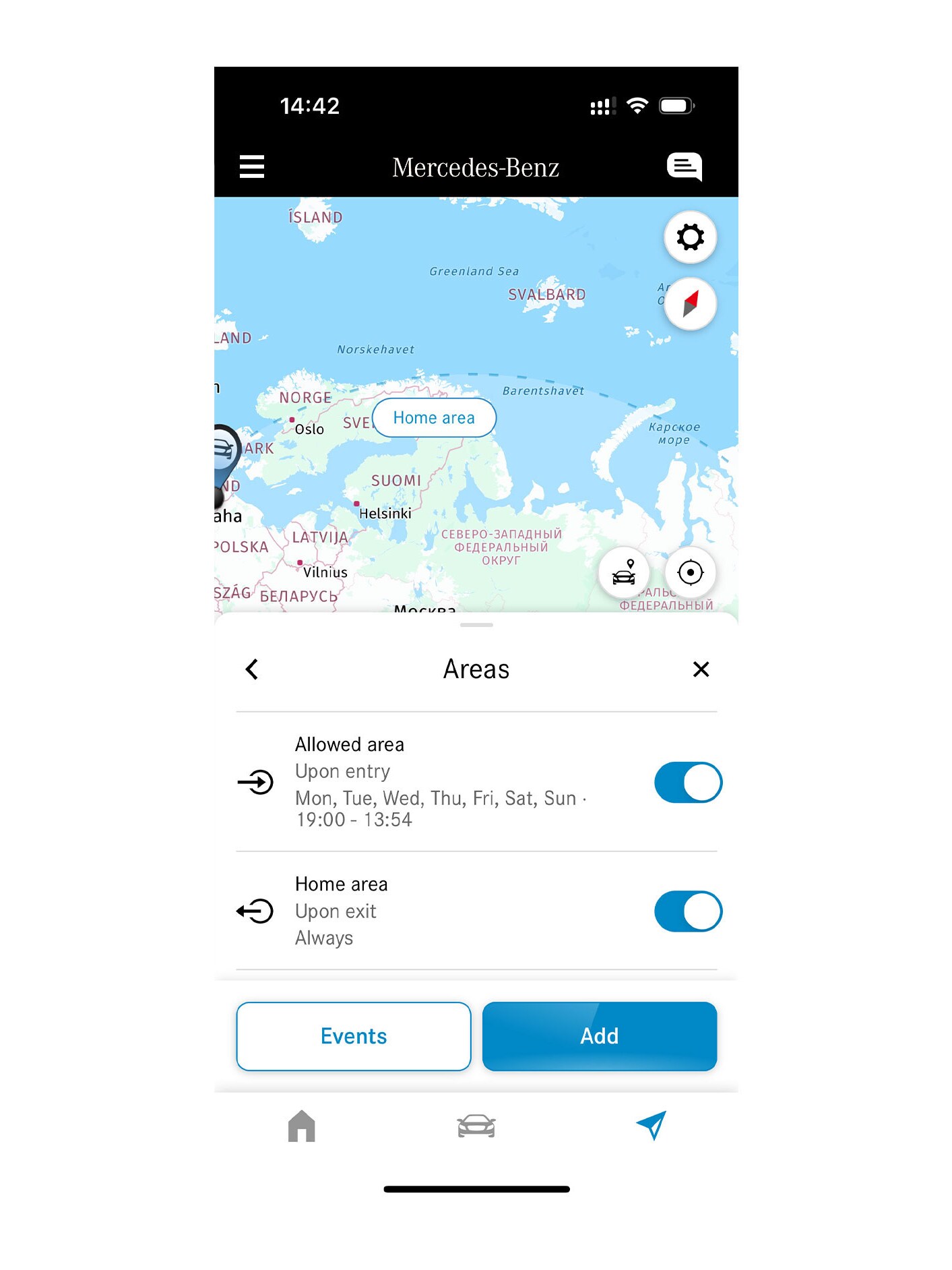 Smartphone visar den digitala tjänsten Geografisk övervakning.