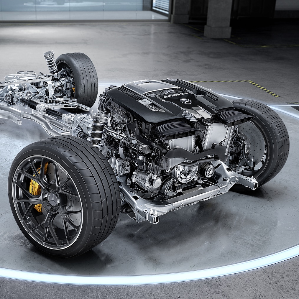 4,0-liters V8-biturbomotorn i Mercedes-AMG GT 55 Coupé.