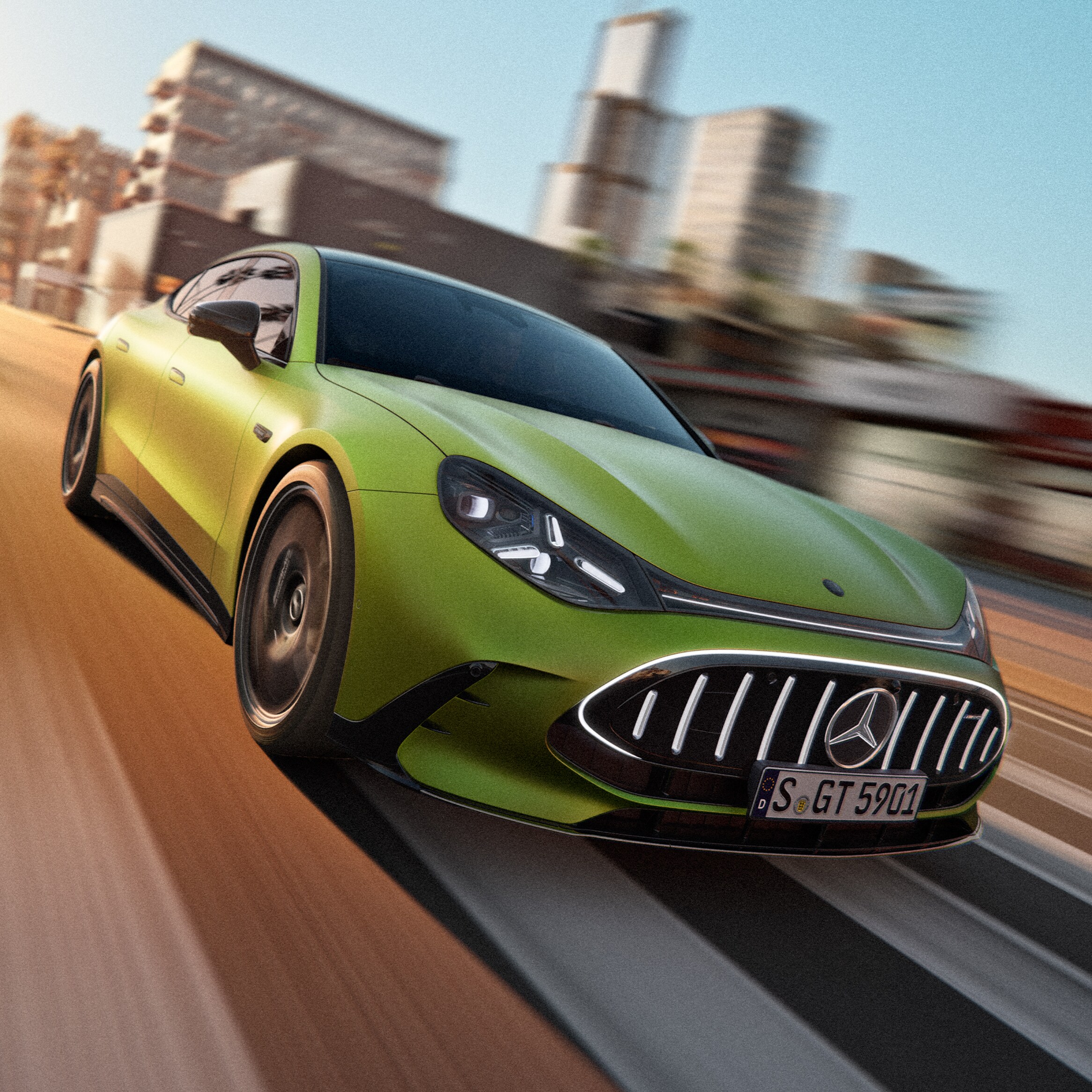 Exteriören hos den helt nya GT fyradörrars coupé från Mercedes-AMG.
