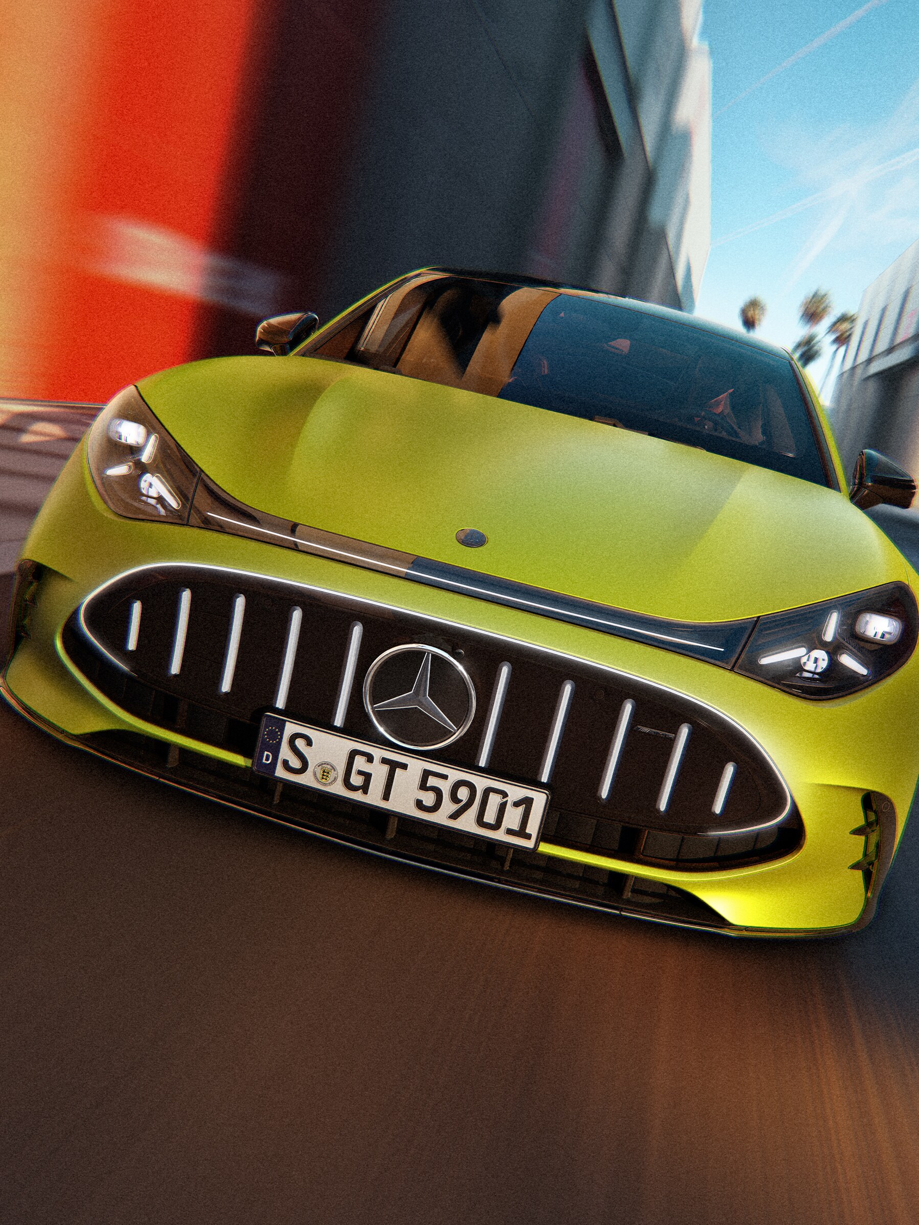Den nya elektriska Mercedes-AMG GT 4-dörrars Coupé sedd framifrån