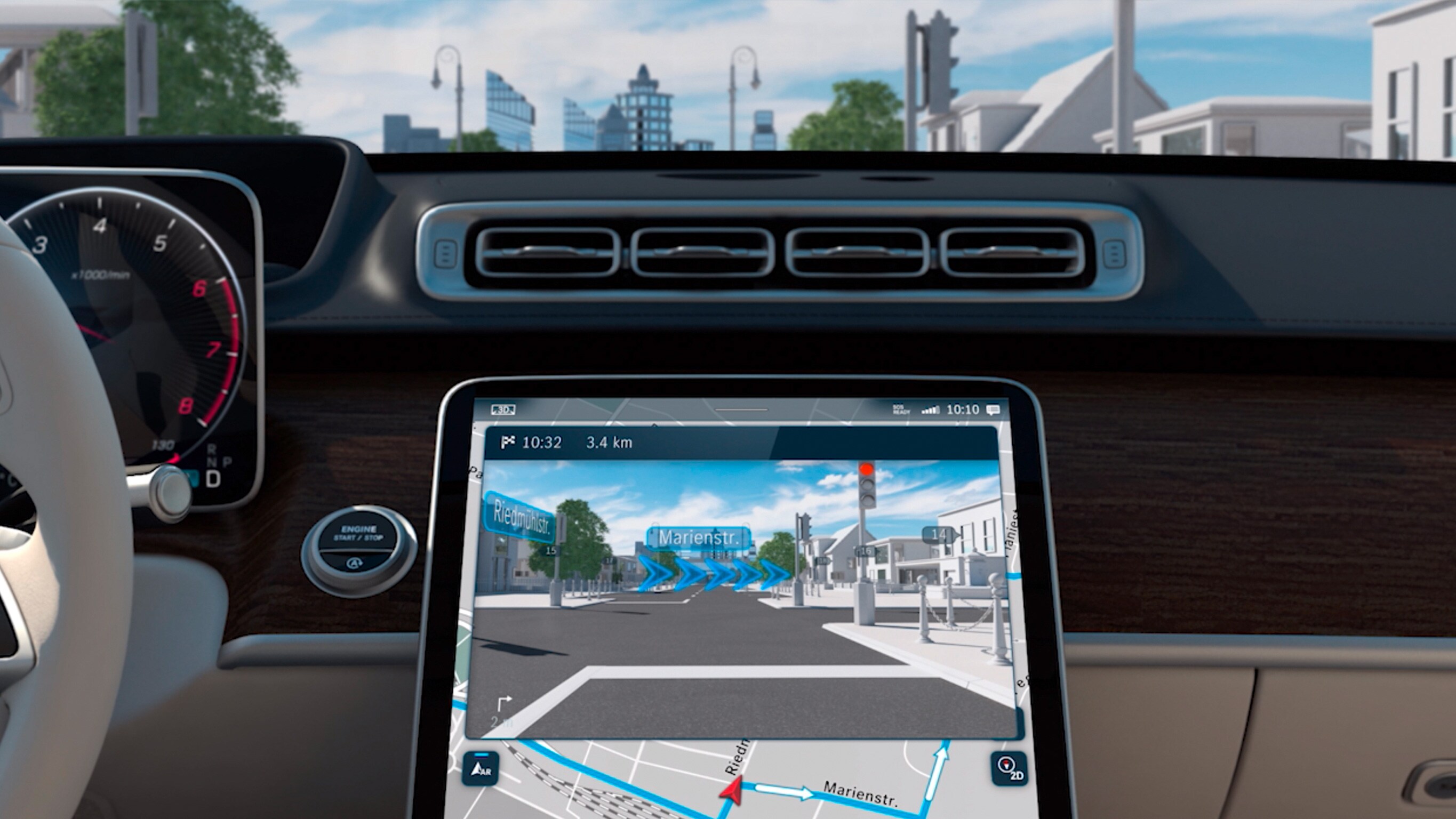 Videon visar MBUX Augmented Reality för navigation.