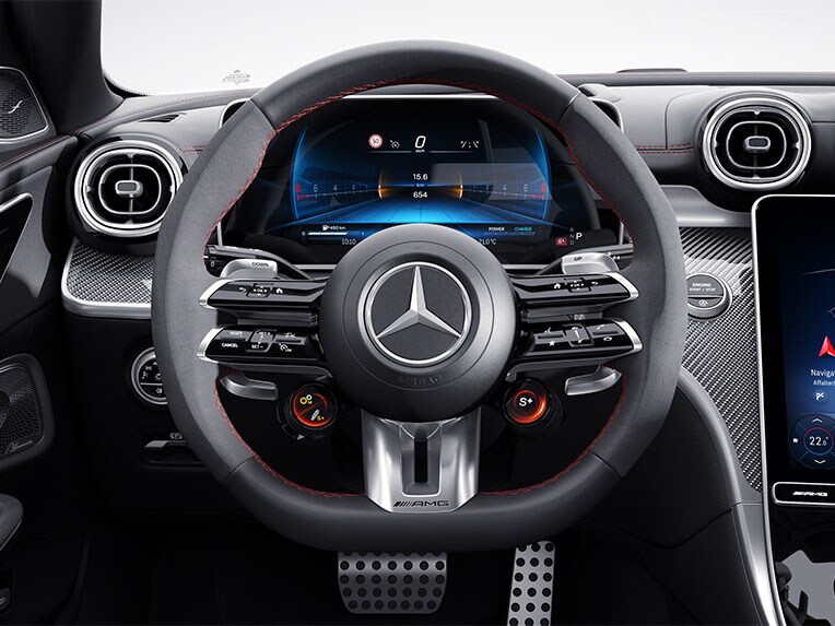 AMG Performance-ratt i nappaklädsel/mikrofiber MICROCUT i Mercedes-AMG C-Klass Sedan.