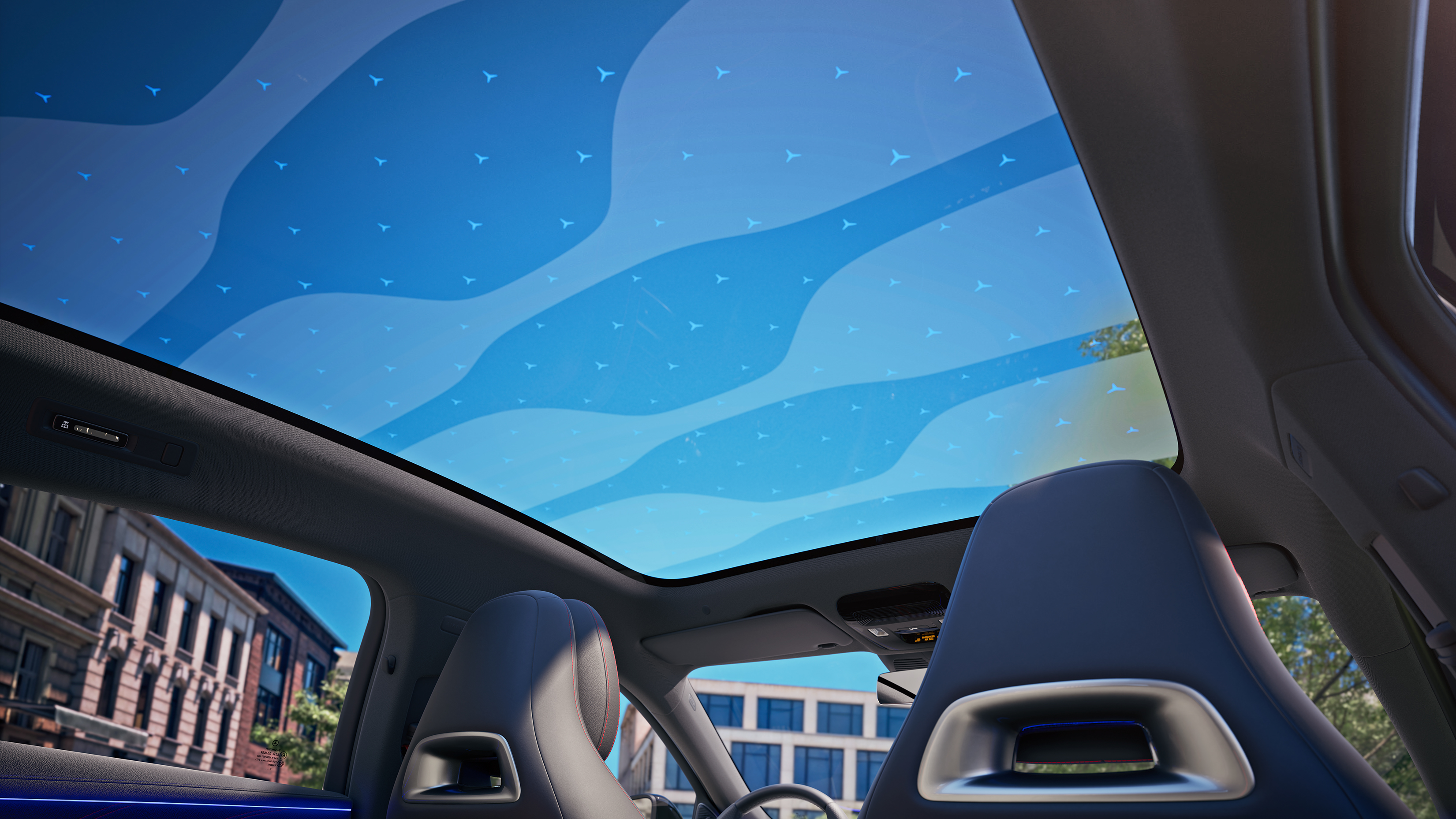 Nya helelektriska C-Klass | Mercedes-Benz Panoramataket SKY CONTROL i den nya elektriska C-Klass