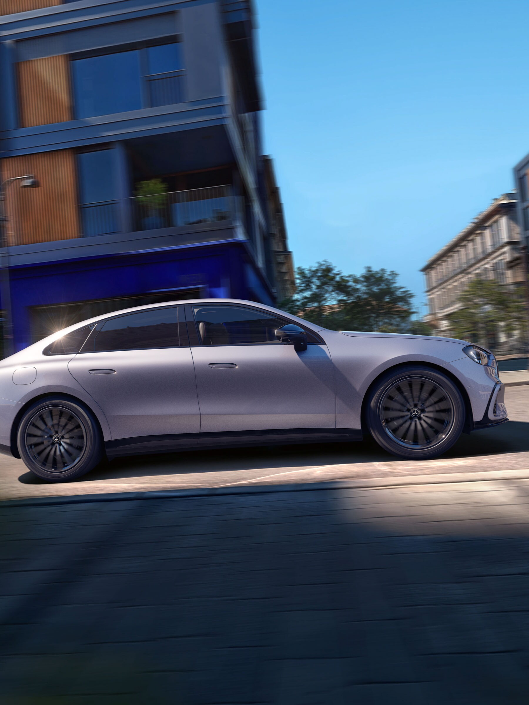 Den nya elektriska Mercedes-Benz C-Klass sett från sidan