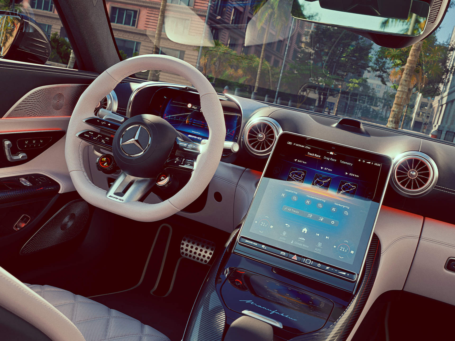 Spännande körning | GT Coupé | Mercedes-AMG Interiören i GT Coupé från Mercedes-AMG.