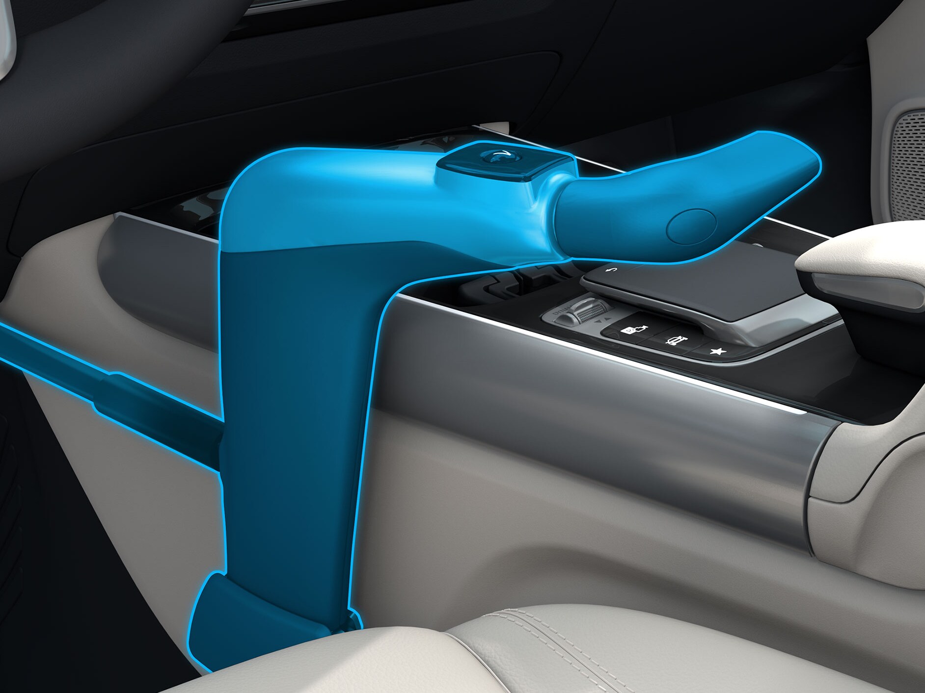 En detaljerad bild av handreglaget Classic i en funktionshinderanpassad bil.