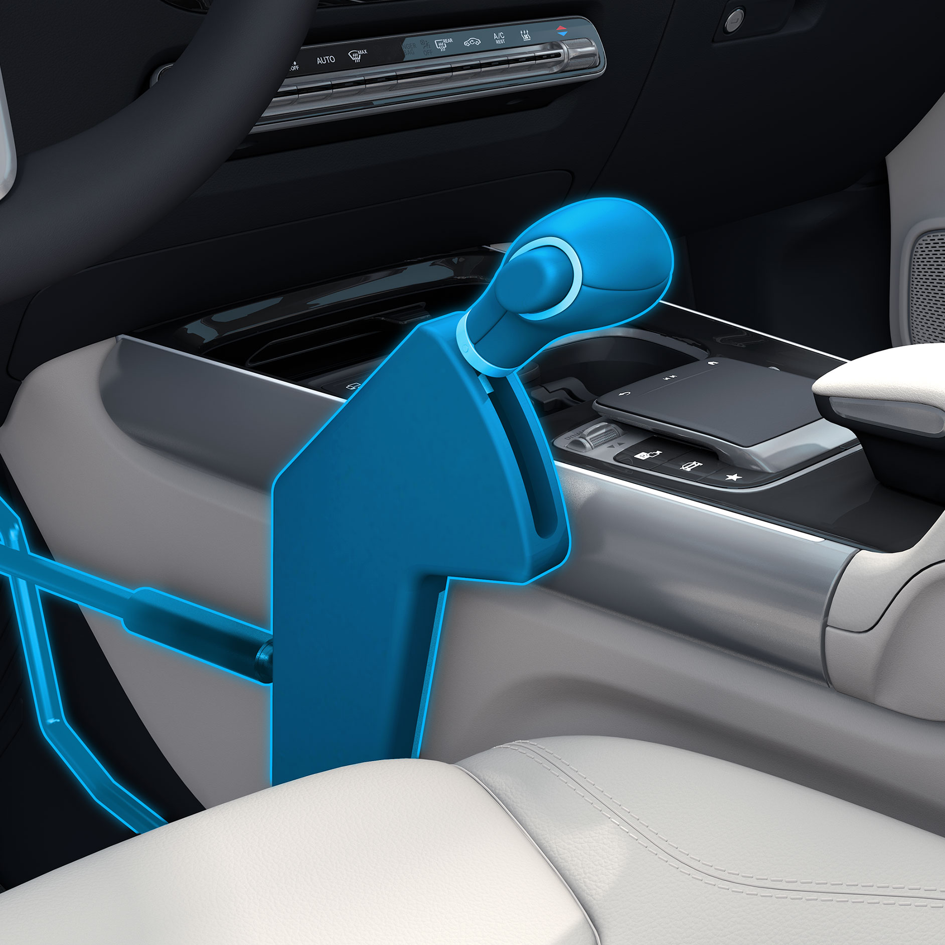 Handreglage Easy Speed | Körhjälpmedel | Mercedes-Benz En detaljerad bild av handreglaget Easy Speed i en funktionshinderanpassad bil.