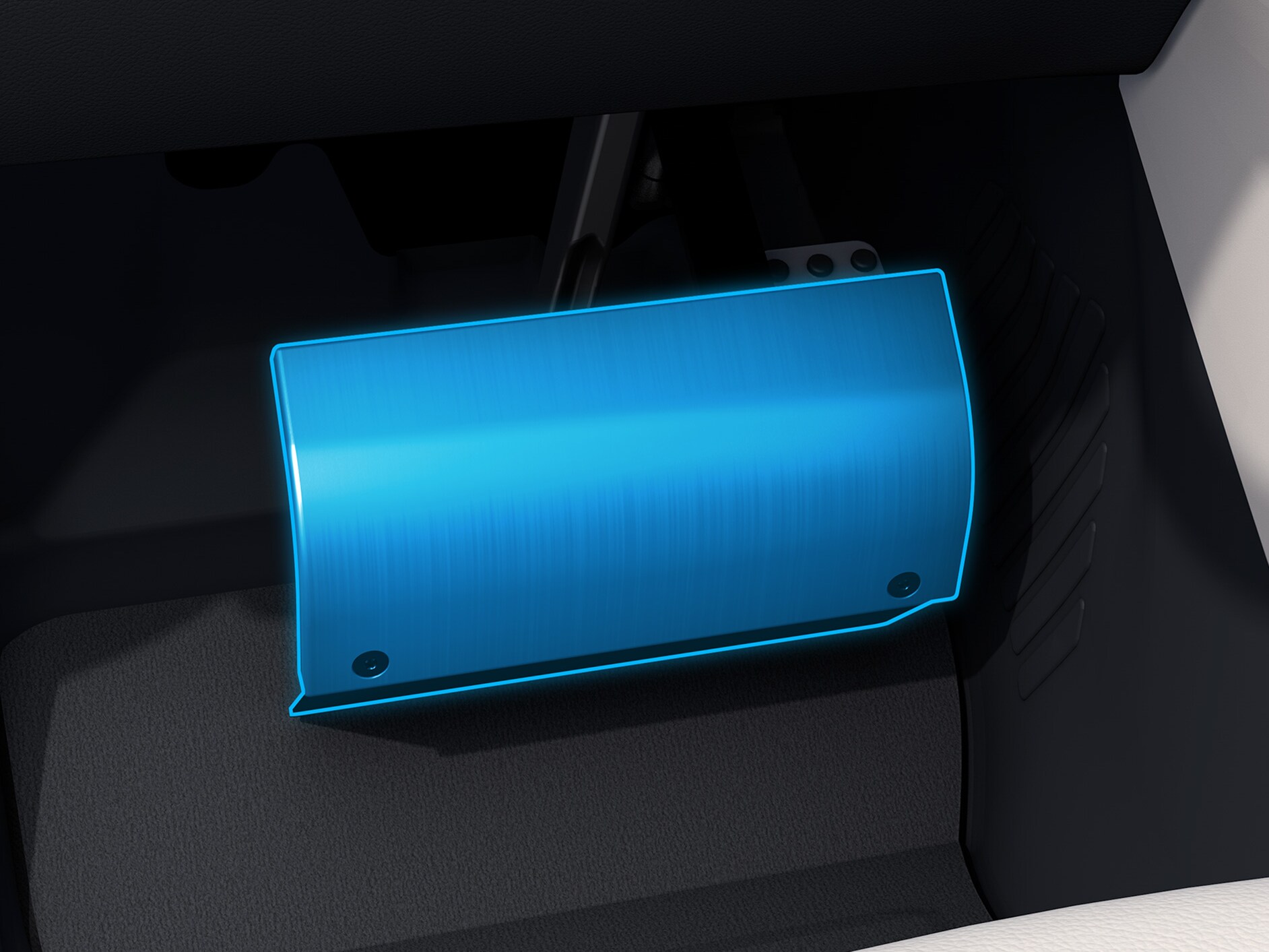 En detaljerad bild av pedalskyddet i en funktionshinderanpassad bil.