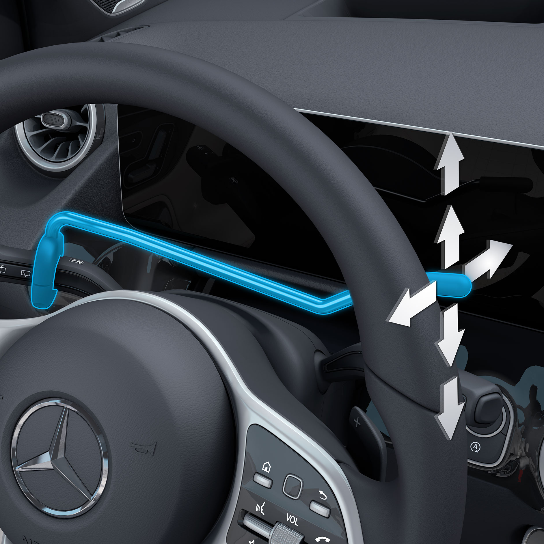 Dragning av kombispak | Körhjälpmedel | Mercedes-Benz En detaljerad bild av dragningen av kombispaken till höger sida i en funktionshinderanpassad bil.