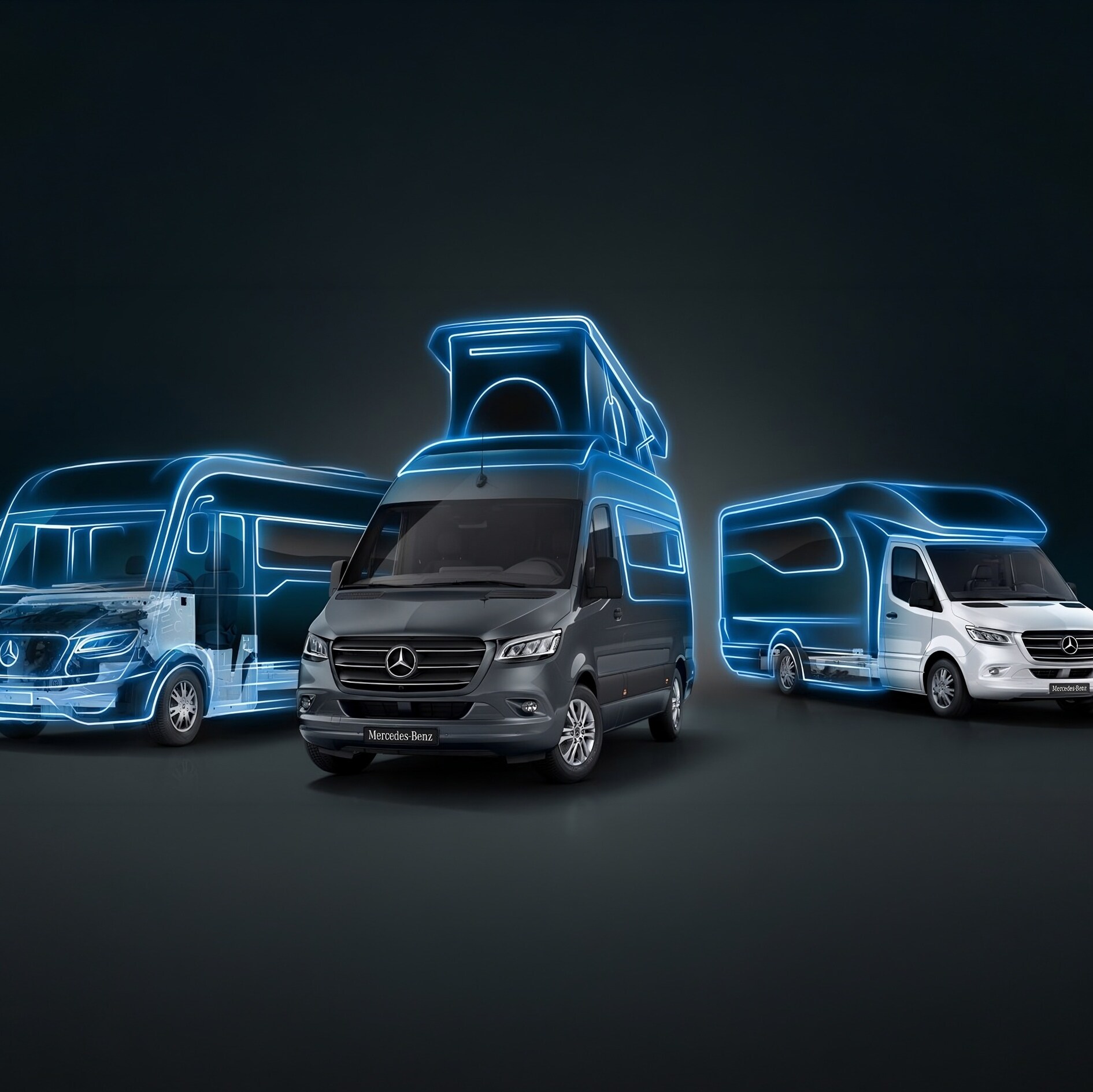 Mercedes-Benz Sprinter Camper-serien visar flexibla ombyggnadskoncept och modern design för fritidsfordon.