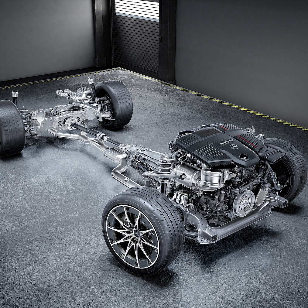 Drivlinan i Mercedes-AMG CLE 53 4MATIC+ Coupé.