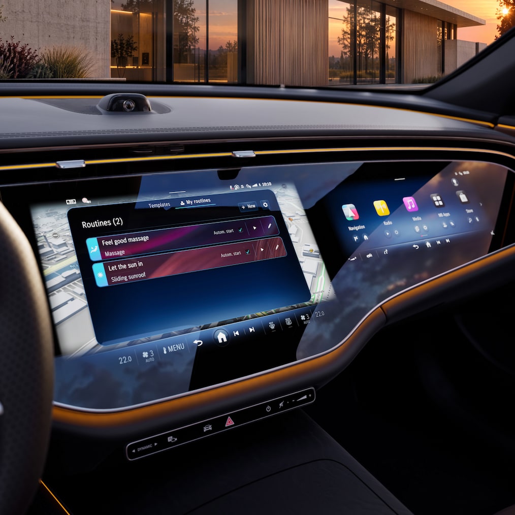 Widescreen-panelen på instrumentbrädan i E-Klass från Mercedes-Benz.