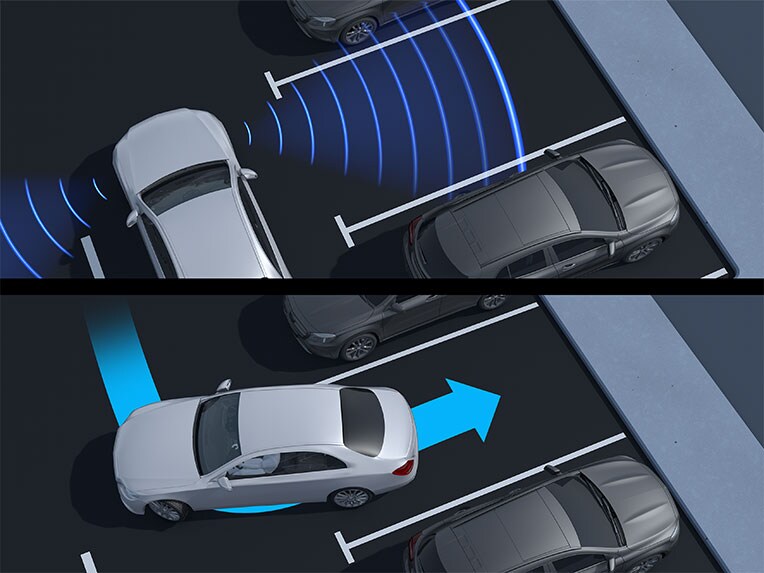 Den aktiva parkeringsassistenten med PARKTRONIC i EQA från Mercedes-Benz.