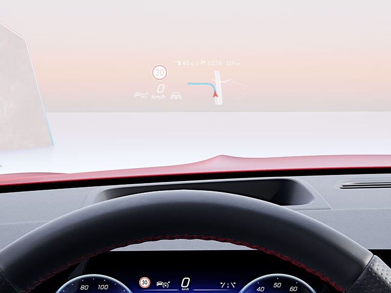 Vindrutevisningen i EQB från Mercedes-Benz.