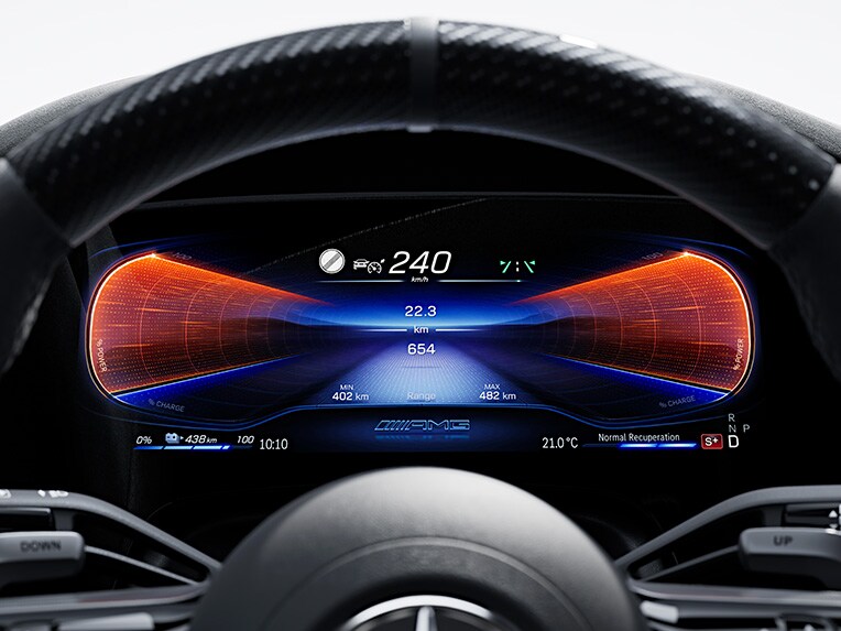 En illustration av AMG Driver's Package i Mercedes-AMG EQE Sedan.
