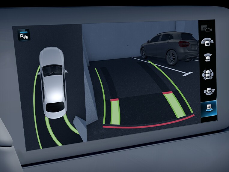 En illustration av parkeringspaketet med 360°-kamerasystem.