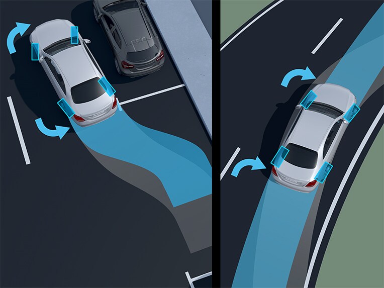 En illustration av styrinrättningen för bakaxeln i EQE Sedan från Mercedes-Benz.