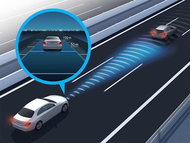 En grafisk bild av DISTRONIC PLUS-paketet i EQE Suv från Mercedes-Benz.