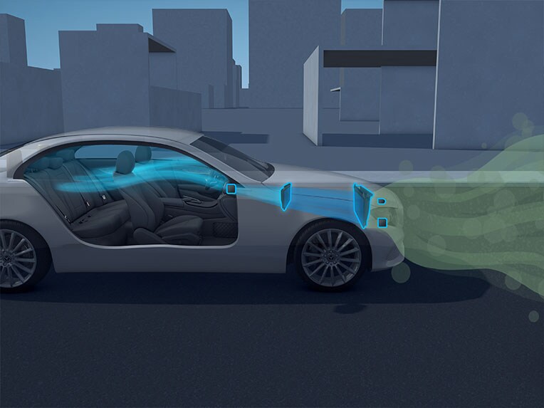 En illustration av hur ENERGIZING AIR CONTROL Plus fungerar i EQS från Mercedes-Benz.