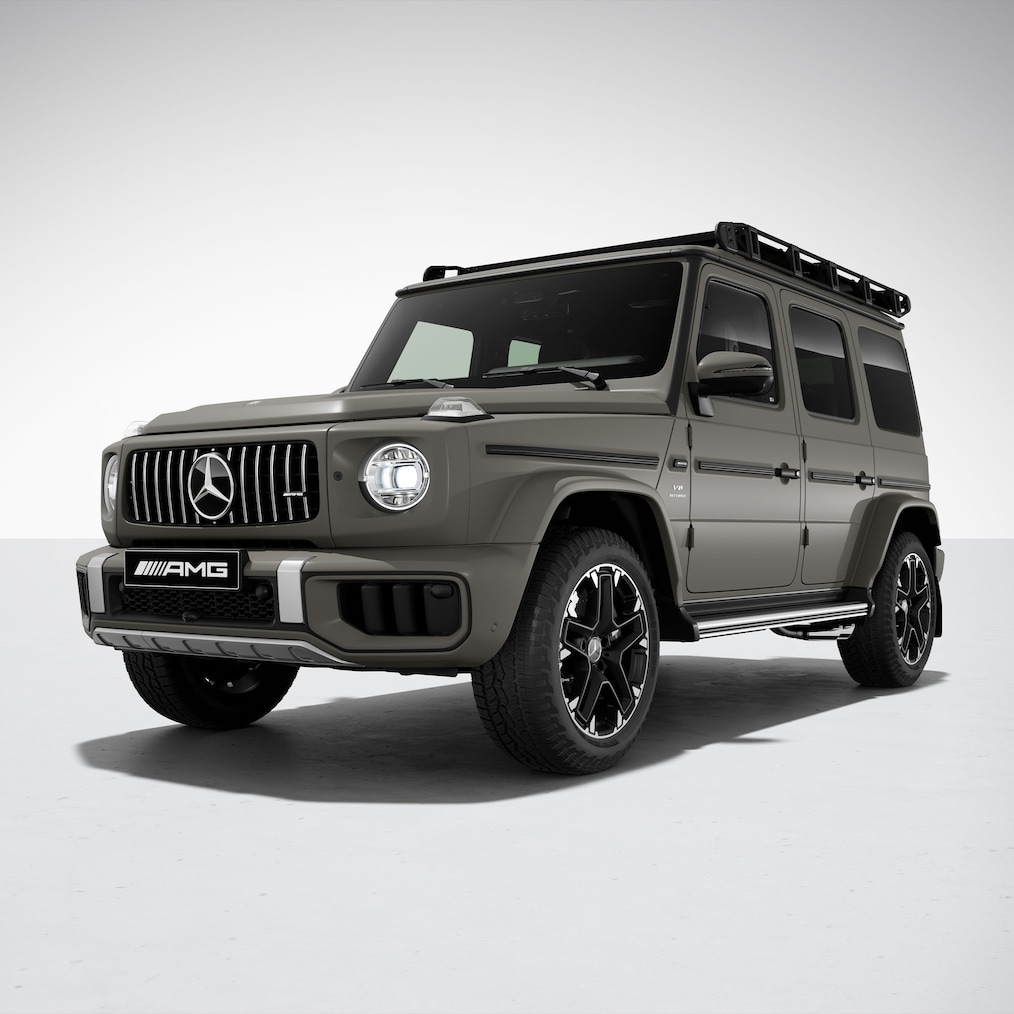 Frontal sidovy av en Mercedes-AMG G 63 med AMG Offroad Package PRO.