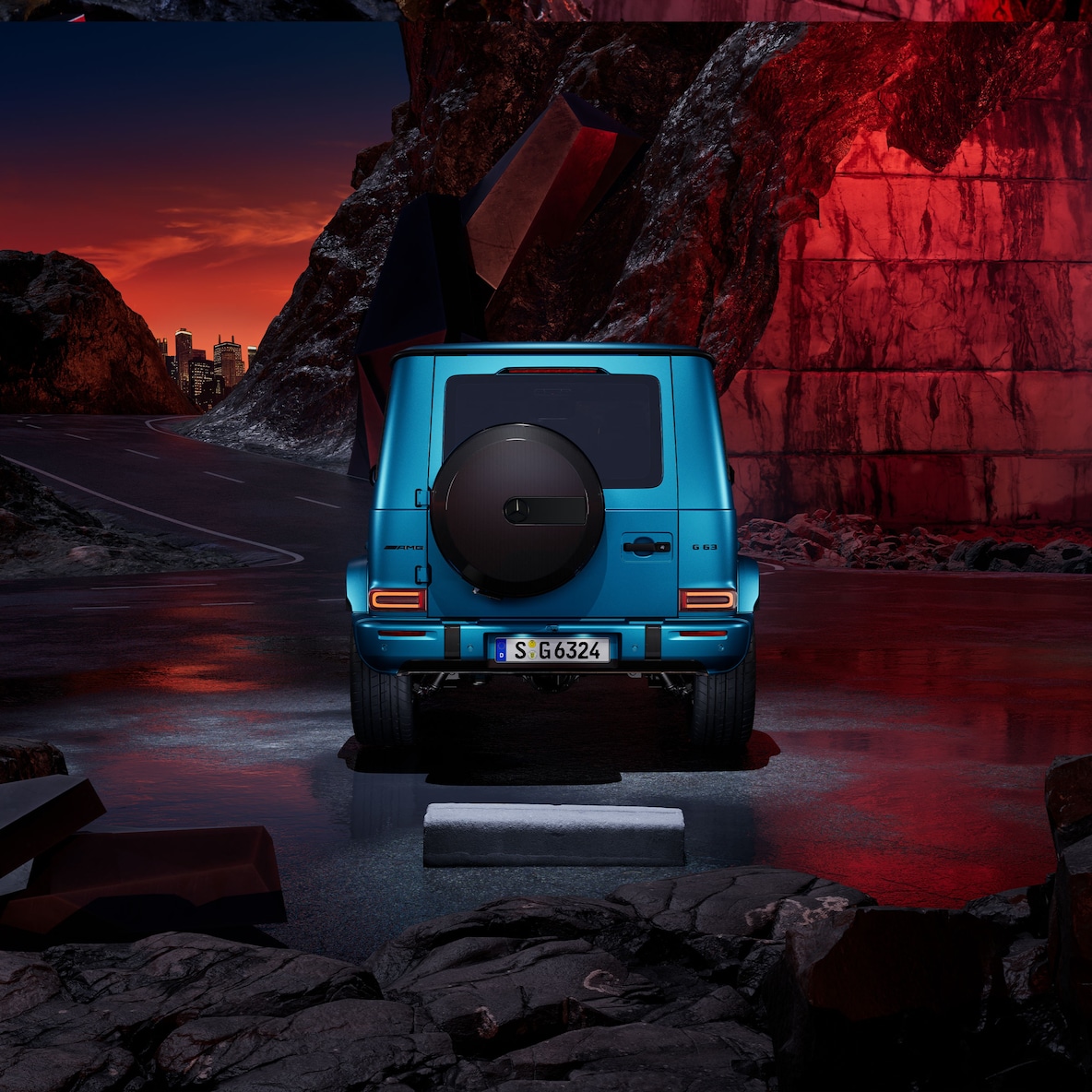 Frontal sidovy av en Mercedes-AMG G 63 med AMG Kolfiberpaket Exteriör.