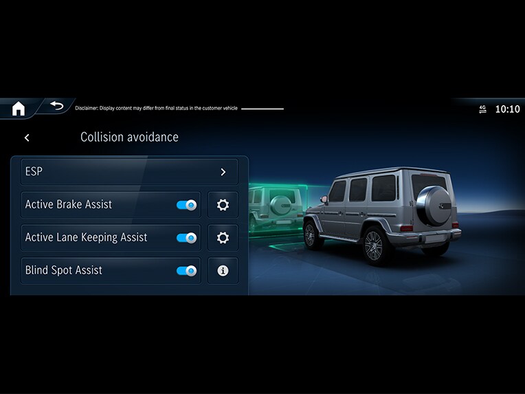 En illustration av hur den aktiva bromsassistenten i G-Klass från Mercedes-Benz fungerar.