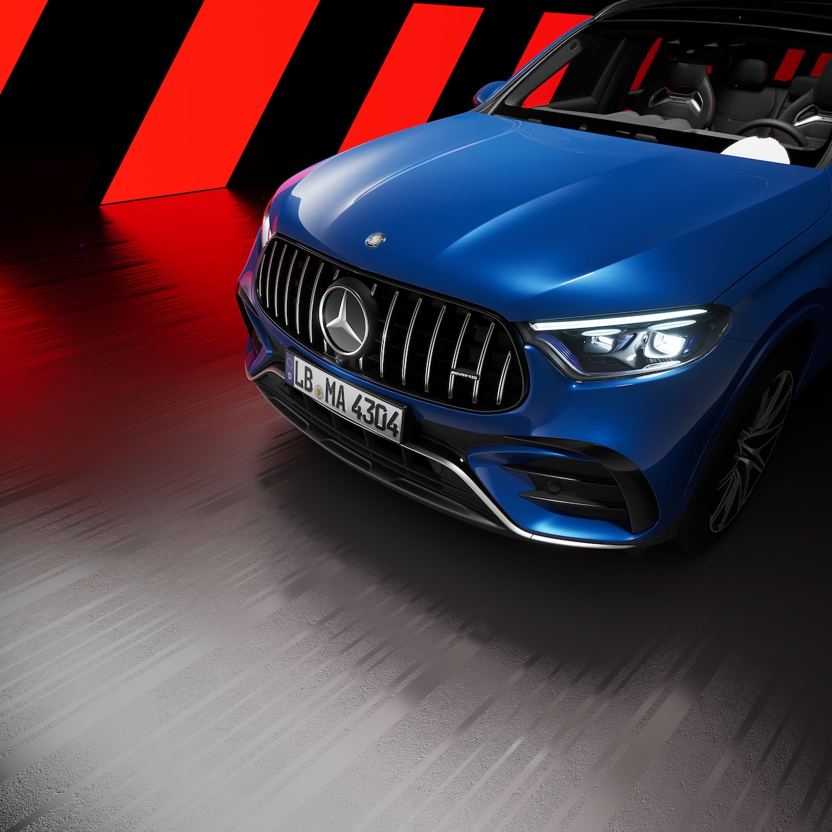 Sidovy av fronten på Mercedes-AMG GLC SUV med AMG Night Package.