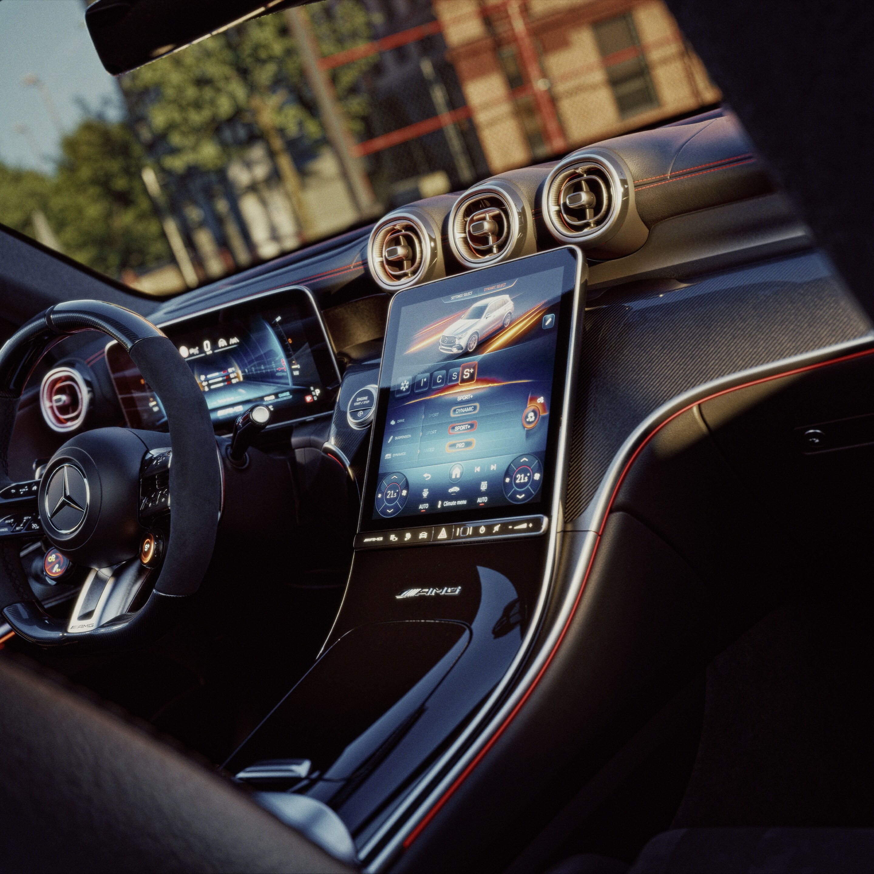 Interiören i nya Mercedes-AMG GLC Suv.