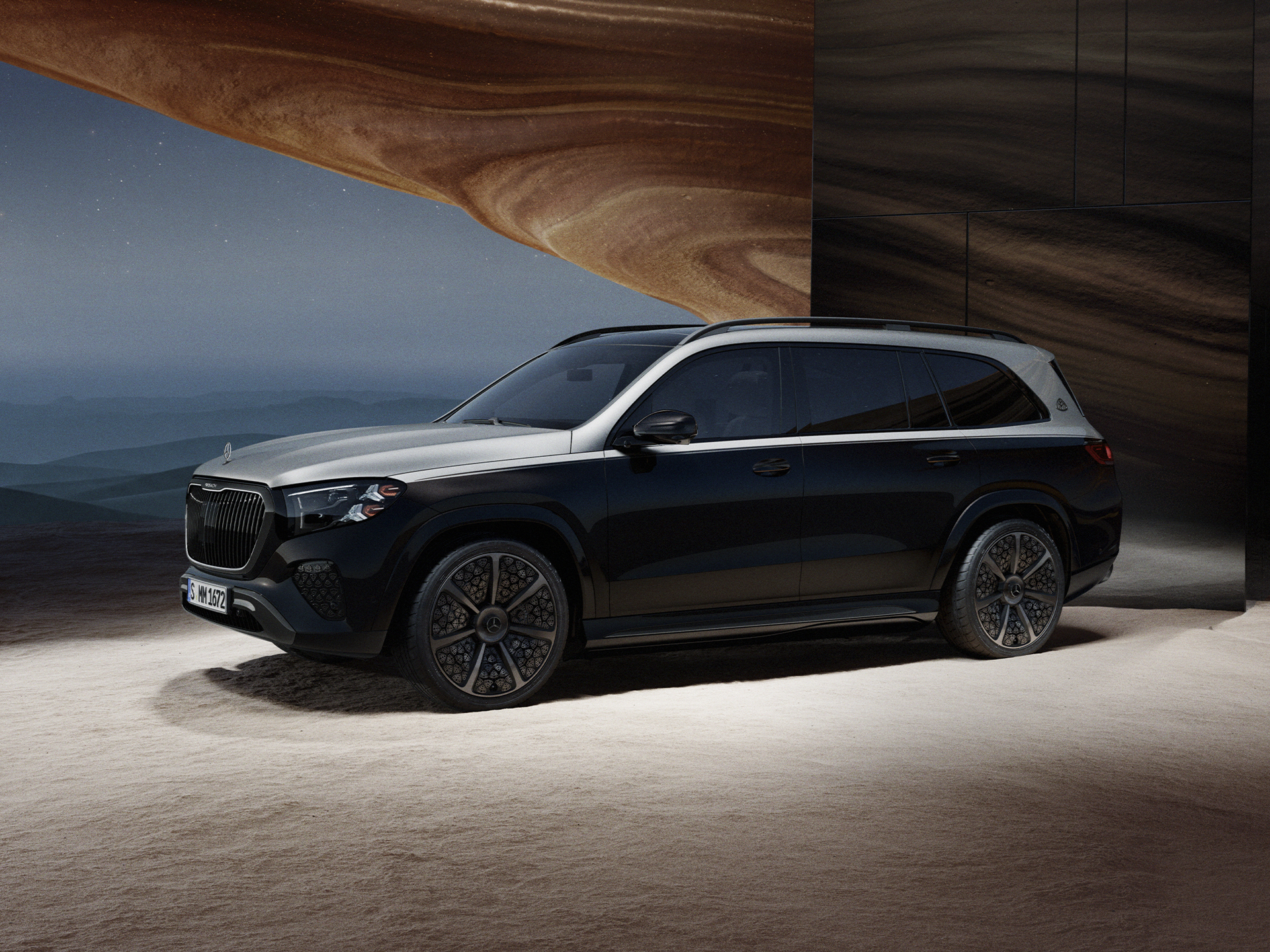 GLS Night Series | Märket | Mercedes-Maybach Frontvy av Mercedes-Maybach GLS Night Series.