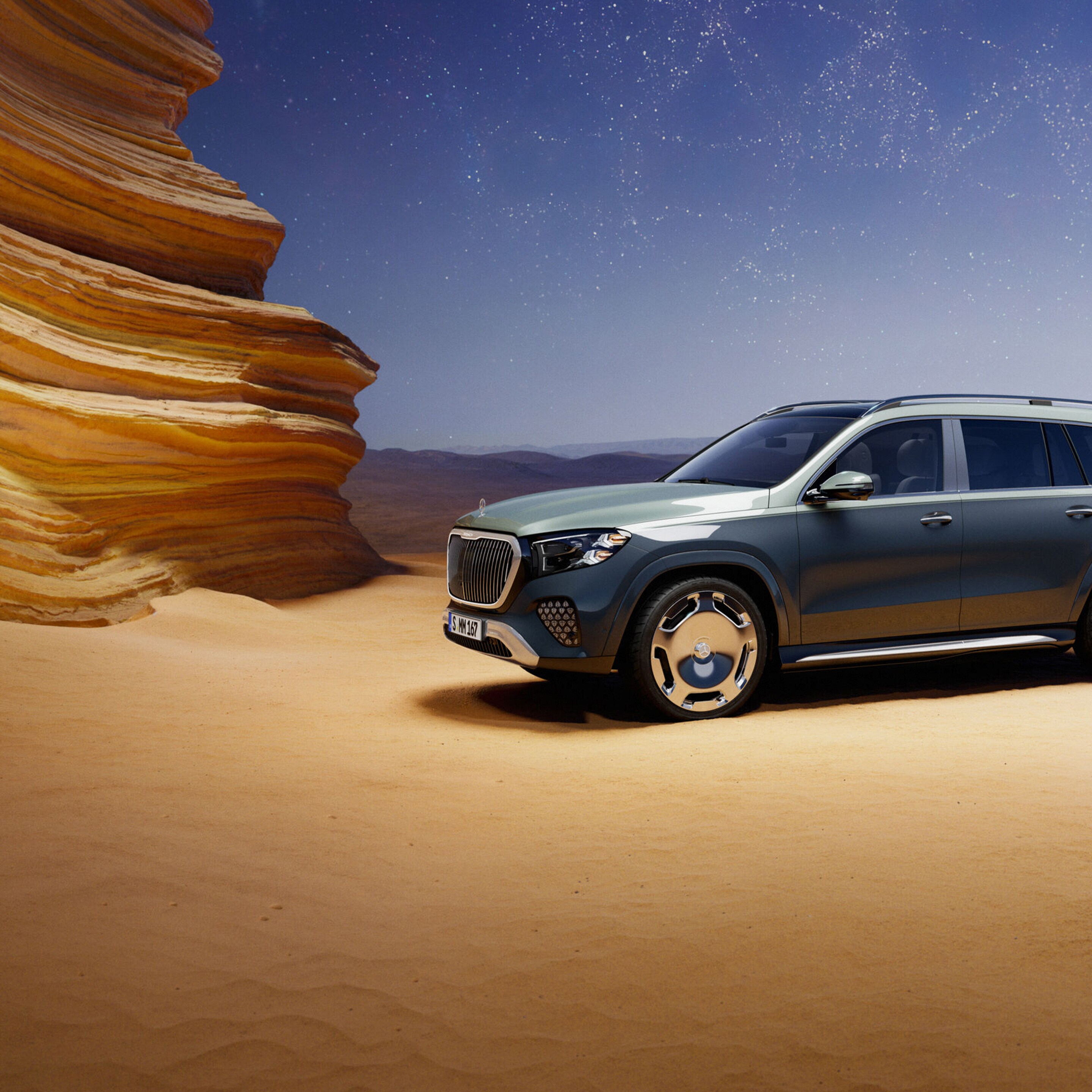 Frontvy av Mercedes-Maybach GLS Suv.