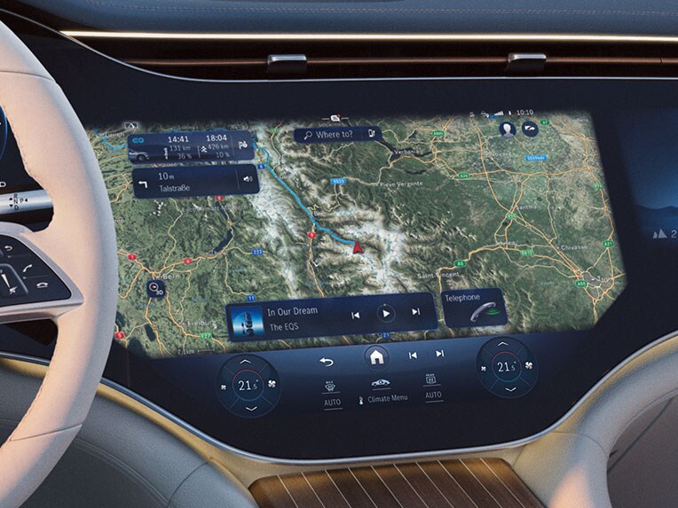 En illustration av visningen av laddstolpar i Mercedes-Maybach EQS Suv.