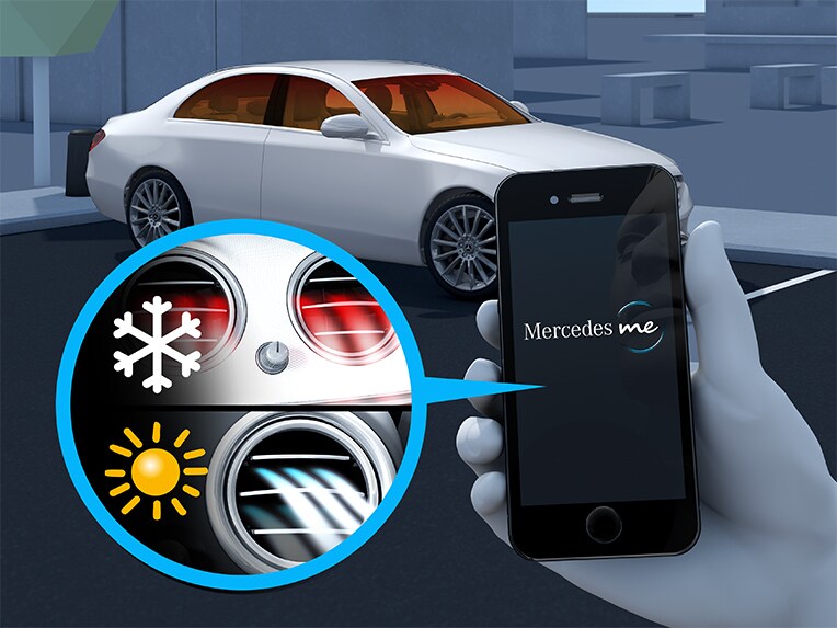 En visualisering av förklimatiseringen i Mercedes-Maybach EQS Suv.