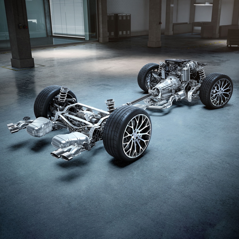 Drivlinan i Mercedes-AMG SL Roadster hos teknikerna.