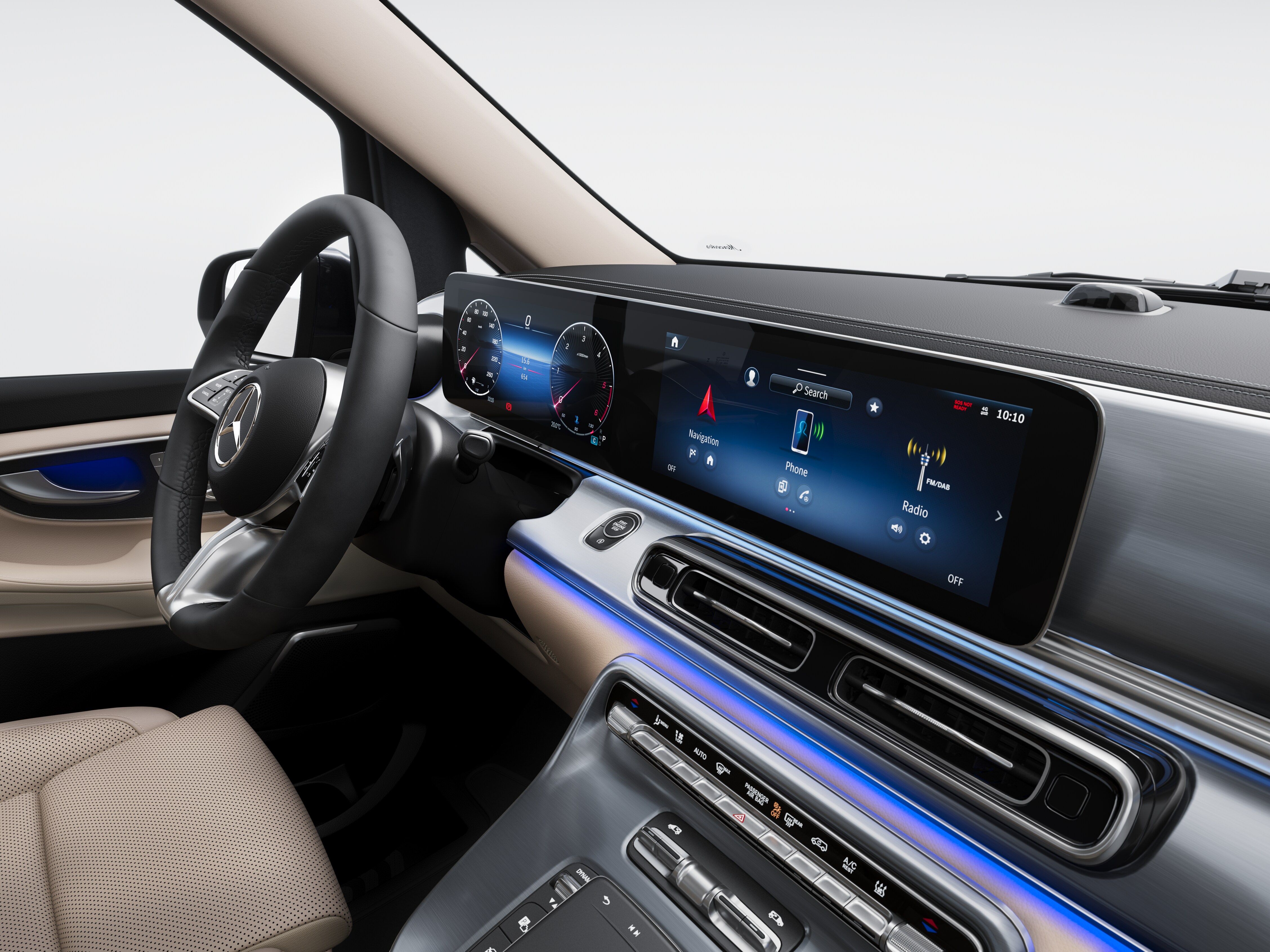 Widescreen-panel på instrumentbrädan i Mercedes-Benz V-Klass