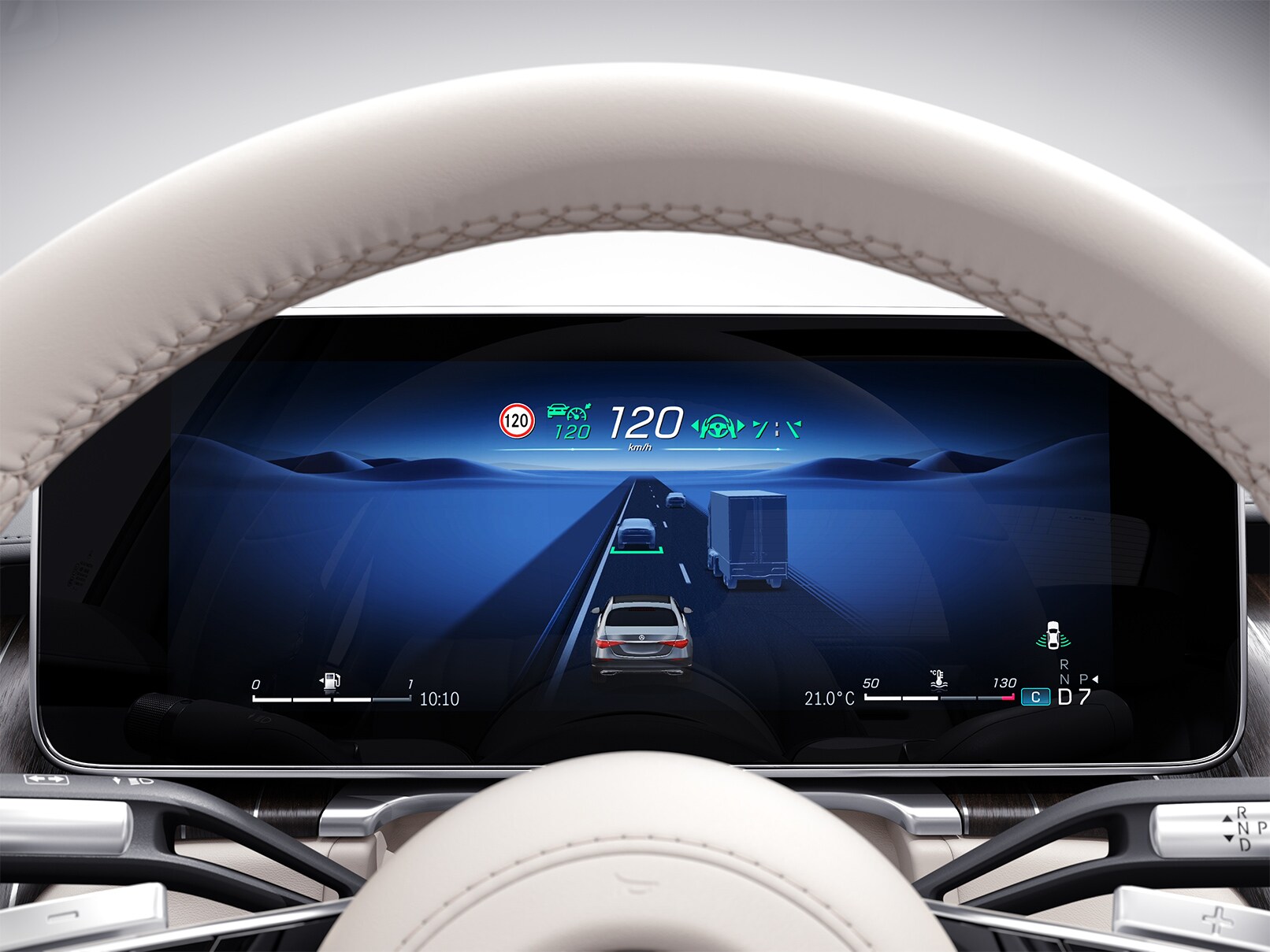 Förardisplayen i en Mercedes-Benz.