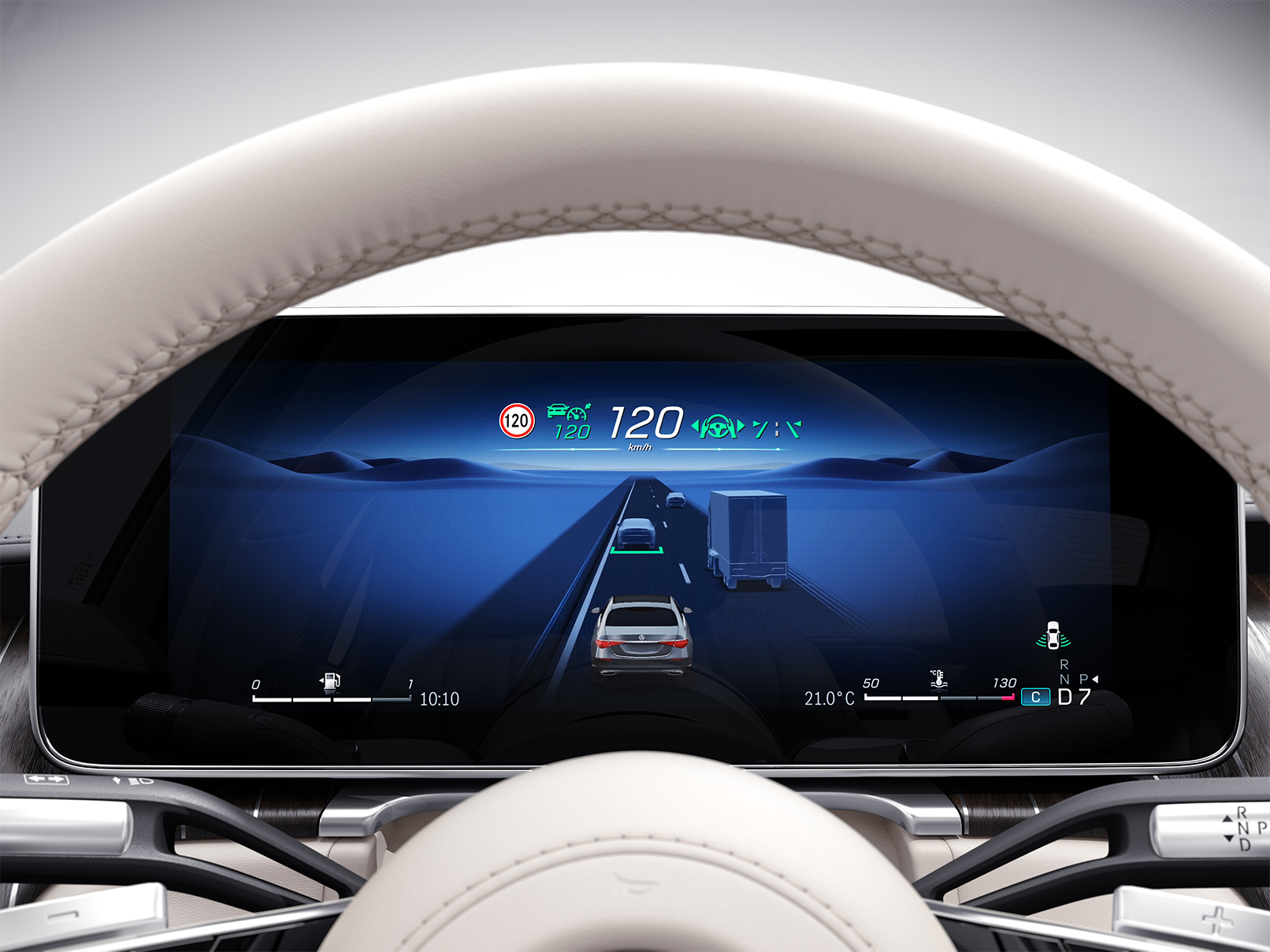 Förarlös bilkörning | Mercedes-Benz Förardisplayen i en Mercedes-Benz.