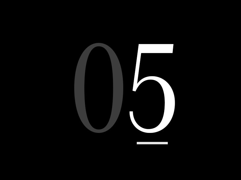 Svart bakgrund med stor vit siffra "05".