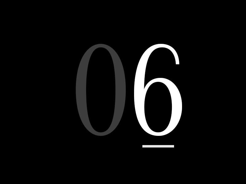 Svart bakgrund med stor vit siffra "06".