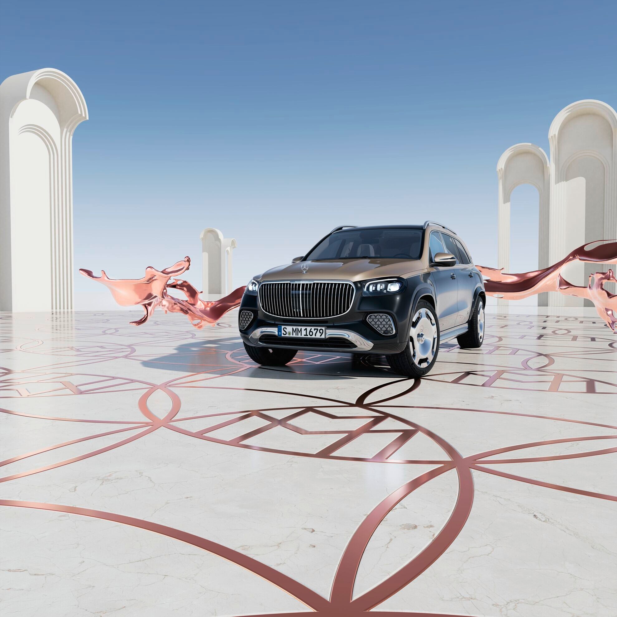 Mercedes-Maybach GLS i tvåfärgad lack kör genom Maybach-universum