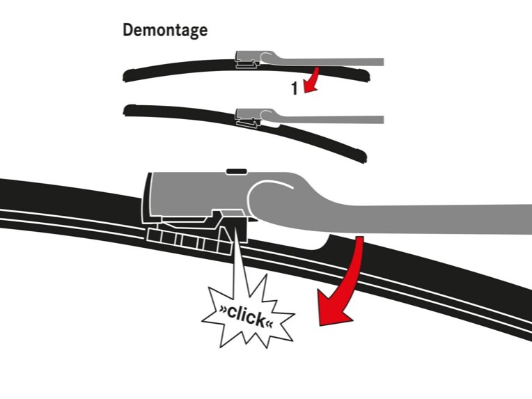 Illustration av demontering vindrutetorkare