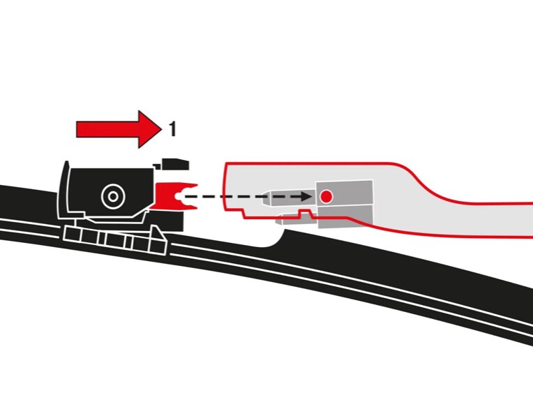 Illustration av att torkarbladet fästs på torkararmen 