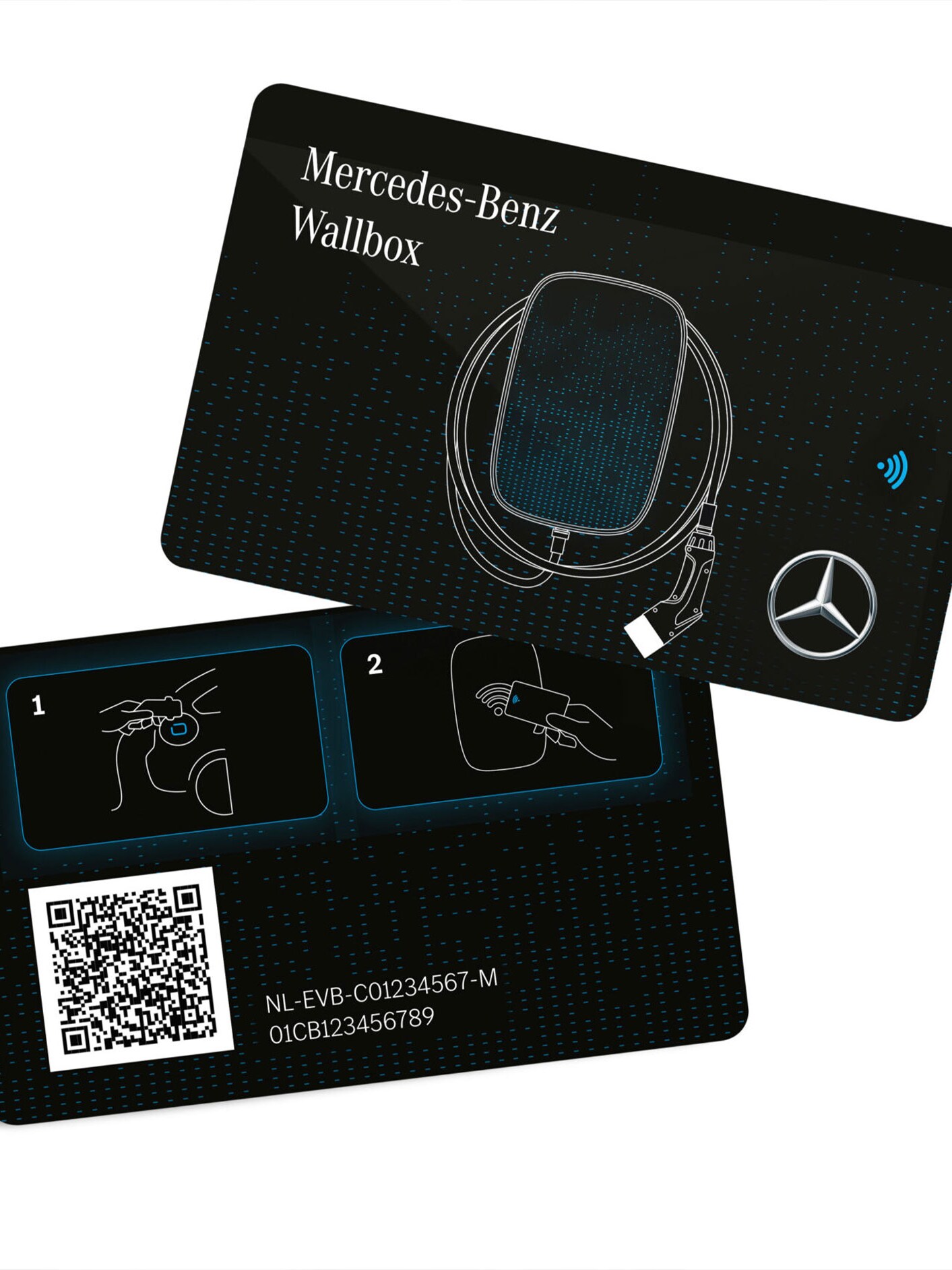 Ett svart Mercedes-Benz RFID-kort med tillhörande förpackning.
