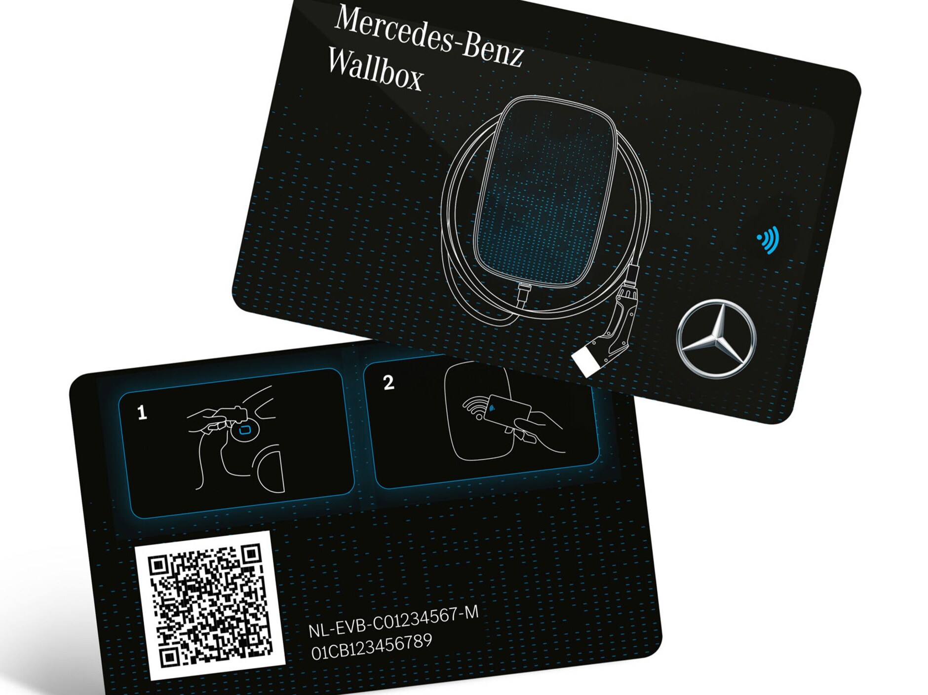 Ett svart Mercedes-Benz RFID-kort med tillhörande förpackning.